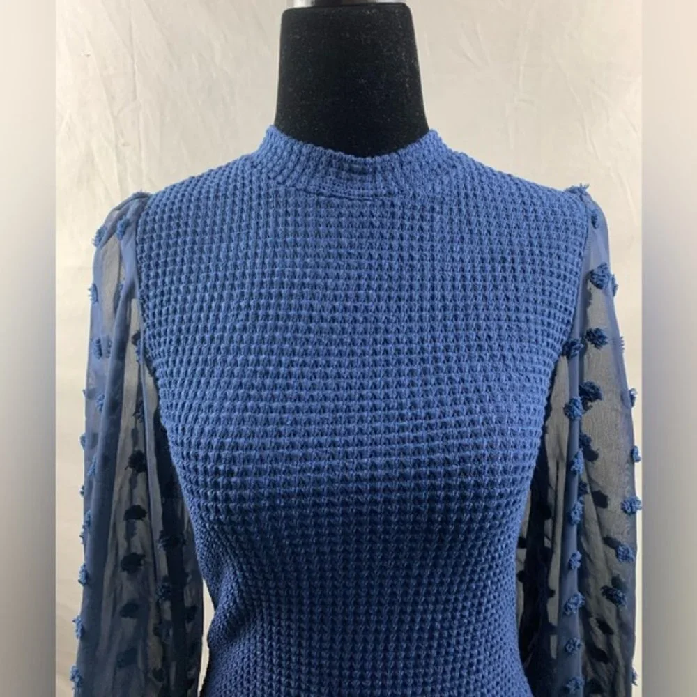 LAST ONE 🔥Swiss Dot Lantern Sleeve Mock Neck Top